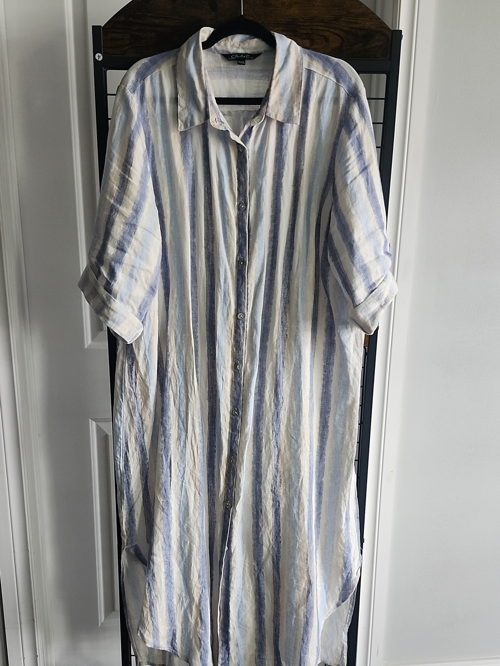 CHARLIE B Blue & White Striped Button-Down Tunic